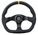 NRG Reinforced Steering Wheel (320mm) Sport Leather Flat Bottom w/ Yellow Center Mark-1