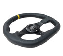NRG Reinforced Steering Wheel (320mm) Sport Leather Flat Bottom w/ Yellow Center Mark-3
