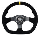 NRG Reinforced Steering Wheel (320mm) Sport Suede Flat Bottom w/ Yellow Center Mark-1