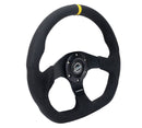 NRG Reinforced Steering Wheel (320mm) Sport Alcantara Flat Bottom w/ Yellow Center Mark-2