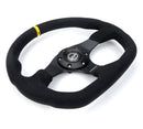 NRG Reinforced Steering Wheel (320mm) Sport Alcantara Flat Bottom w/ Yellow Center Mark-3