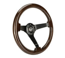 NRG Reinforced Steering Wheel (350mm) Dark Wood Grain - 3in Deep - Black 3-Spoke Center-2