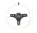 NRG Reinforced Steering Wheel (350mm/3in. Deep) White Leather w/Blk Spoke/Round Holes/White Stripes-1