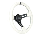 NRG Reinforced Steering Wheel (350mm/3in. Deep) White Leather w/Blk Spoke/Round Holes/White Stripes-2