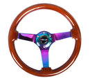 NRG Reinforced Steering Wheel (350mm / 3in. Deep) Classic Dark Wood w/4mm Neochrome Solid 3-Spoke-1