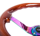 NRG Reinforced Steering Wheel (350mm / 3in. Deep) Classic Dark Wood w/4mm Neochrome Solid 3-Spoke-3