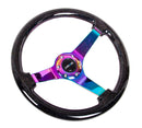 NRG Reinforced Steering Wheel (350mm / 3in. Deep) Classic Blk Sparkle w/4mm Neochrome 3-Spoke Center-2