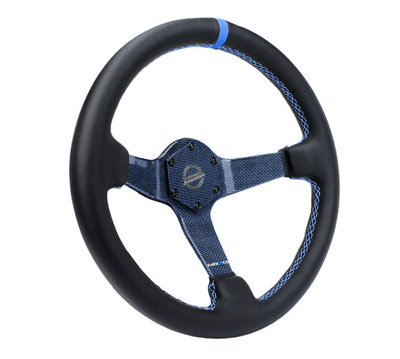 NRG Reinforced Steering Wheel (350mm) Blue Carbon Fiber Center - Blue Stitching & Center Mark