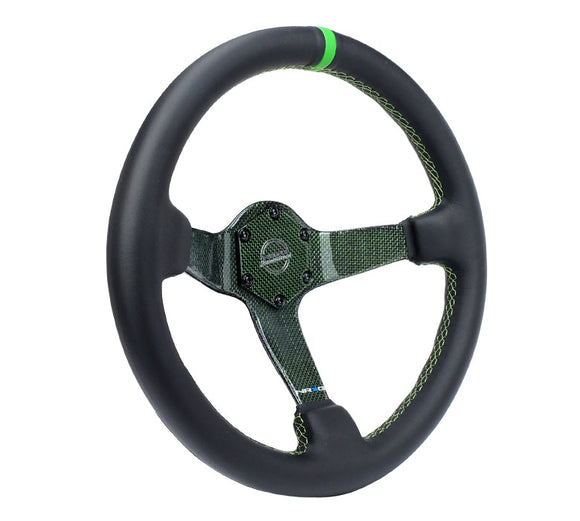 NRG Reinforced Steering Wheel (350mm) Green Carbon Fiber Center - Green Stitching & Center Mark