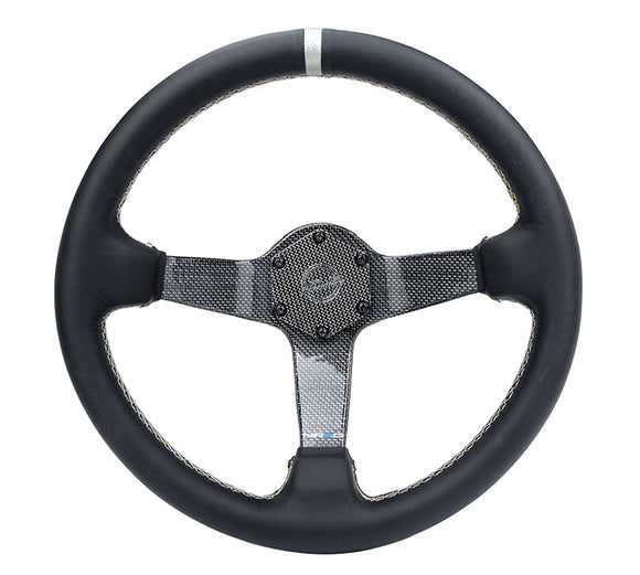 NRG Carbon Fiber Steering Wheel (350mm) Silver Carbon Fiber Center - Silver Stitching & Center Mark