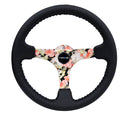 NRG Reinforced Steering Wheel (350mm / 3in. Deep) Blk Leather Floral Dipped w/ Blk Baseball Stitch-1