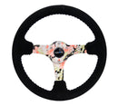NRG Reinforced Steering Wheel (350mm / 3in. Deep) Blk Suede Floral Dipped w/ Blk Baseball Stitch-1