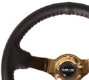 NRG Reinforced Steering Wheel (350mm / 3in. Deep) Blk Leather/Red BBall Stitch w/4mm Gold Spokes-2