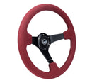 NRG Reinforced Steering Wheel (350mm/ 3in. Deep) Black Spoke/ Burgundy Alcantara w/ Black Stitch-2