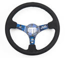 NRG Reinforced Steering Wheel (3in. Deep) Mad Mike/ 5mm Spoke /Alcantara Finish w/ Blue Stitching-1