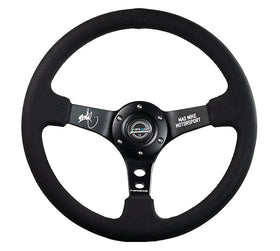 NRG Reinforced Steering Wheel (3in. Deep) Mad Mike /5mm Spoke/ Alcantara Finish/ Black Stitching
