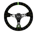 NRG Reinforced Steering Wheel (350mm / 3in. Deep) Blk Suede w/Color Stitch (Kyle Mohan Edition)-1