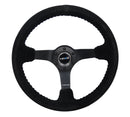 NRG Reinforced Steering Wheel (350mm / 3in. Deep) Blk Suede w/Blk BBall Stitch (Odi Bakchis Edition)-1