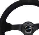 NRG Reinforced Steering Wheel (350mm / 3in. Deep) Blk Suede w/Blk BBall Stitch (Odi Bakchis Edition)-3