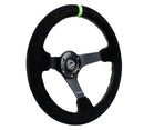 NRG Reinforced Steering Wheel 350mm/3in. Deep Blk Suede/ Neon Green Stitch w/5mm Matte Black Spoke-2