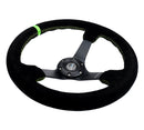 NRG Reinforced Steering Wheel 350mm/3in. Deep Blk Suede/ Neon Green Stitch w/5mm Matte Black Spoke-3