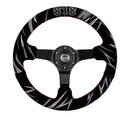NRG Reinforced Steering Wheel (3in. Deep) Jeff Jones Sig Blk Suede, Red Stich, Car Livery Embroidery-1