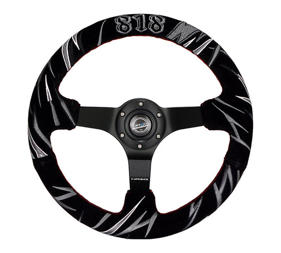 NRG Reinforced Steering Wheel (3in. Deep) Jeff Jones Sig Blk Suede, Red Stich, Car Livery Embroidery