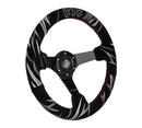 NRG Reinforced Steering Wheel (3in. Deep) Jeff Jones Sig Blk Suede, Red Stich, Car Livery Embroidery-2