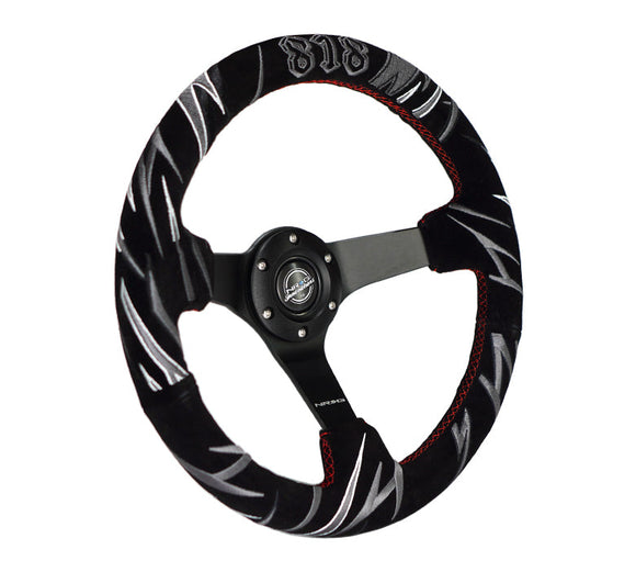 NRG Reinforced Steering Wheel (3in. Deep) Jeff Jones Sig Blk Suede, Red Stich, Car Livery Embroidery