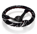NRG Reinforced Steering Wheel (3in. Deep) Jeff Jones Sig Blk Suede, Red Stich, Car Livery Embroidery-3