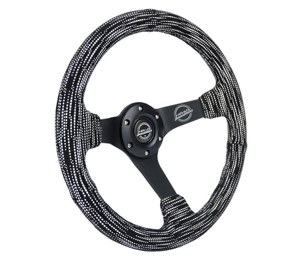NRG Reinforced Steering Wheel (350mm / 3in. Deep) Microfiber/Black Stitch w/5mm Matte Black Spokes