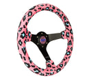 NRG Reinforced Steering Wheel (350mm/3in. Deep) SAVAGE Pink Leopard w/ Matte Blk Spokes-2