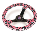 NRG Reinforced Steering Wheel (350mm/3in. Deep) SAVAGE Pink Leopard w/ Matte Blk Spokes-3
