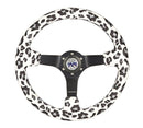 NRG Reinforced Steering Wheel (350mm/3in. Deep) SAVAGE White Leopard w/ Matte Blk Spokes-1