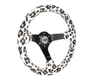 NRG Reinforced Steering Wheel (350mm/3in. Deep) SAVAGE White Leopard w/ Matte Blk Spokes-2
