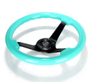 NRG Reinforced Steering Wheel (350mm / 3in Deep) Minty Fresh Wood Grain w/Black 3-Spoke Center-3