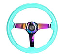 NRG Reinforc Steering Wheel (350mm / 3in. Deep) Minty Fresh Wood Grain w/Neochrome 3-Spoke Center-1