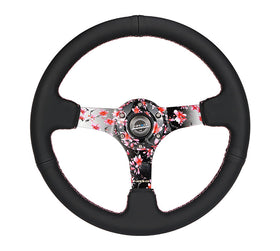 350MM DEEP DISH STEERING WHEEL LEATHER SOLID SPOKE Sakura