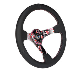 350MM DEEP DISH STEERING WHEEL LEATHER SOLID SPOKE Sakura - 0
