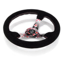 NRG Reinforced Steering Wheel (350mm) 3in Deep Pink Sakura Floral Solid Spoke - Black Suede/Stitch-3