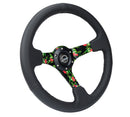 NRG Reinforced Steering Wheel (350mm/ 3in. Deep) Matte Black Spoke/Black Leather/ Yellow Center-2