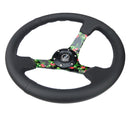 NRG Reinforced Steering Wheel (350mm/ 3in. Deep) Matte Black Spoke/Black Leather/ Yellow Center-3