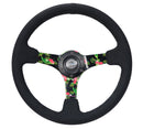 NRG Reinforced Steering Wheel (350mm / 3in. Deep) Black Suede w/ 5mm Floral 3-Spoke Center-1