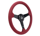 NRG Sport Wheel (350mm) 3 Solid Spokes - 1.5in Deep - Burgundy - Micro Suede - Black Stitching-2