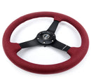NRG Sport Wheel (350mm) 3 Solid Spokes - 1.5in Deep - Burgundy - Micro Suede - Black Stitching-3