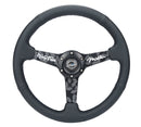 NRG Sport Steering Wheel (350mm/ 1.5in. Deep) Black Etched Spokes/ Black Leather w/ Black Stitch-1