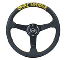 NRG Sport Steering Wheel (350mm / 1.5in Deep) Black Leather/Gold Stitch w/Matte Black Solid Spokes-1