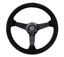 NRG Sport Steering Wheel (350mm / 1.5in Deep) Black Suede/Black Stitch w/Matte Black Solid Spokes-1