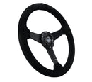 NRG Sport Steering Wheel (350mm / 1.5in Deep) Black Suede/Black Stitch w/Matte Black Solid Spokes-2