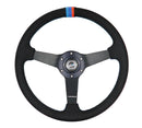 NRG Sport Wheel (350mm) 3 Solid Spokes - 1.5in Deep - Matte Black - Minty Fresh Miata Logo Etched-1